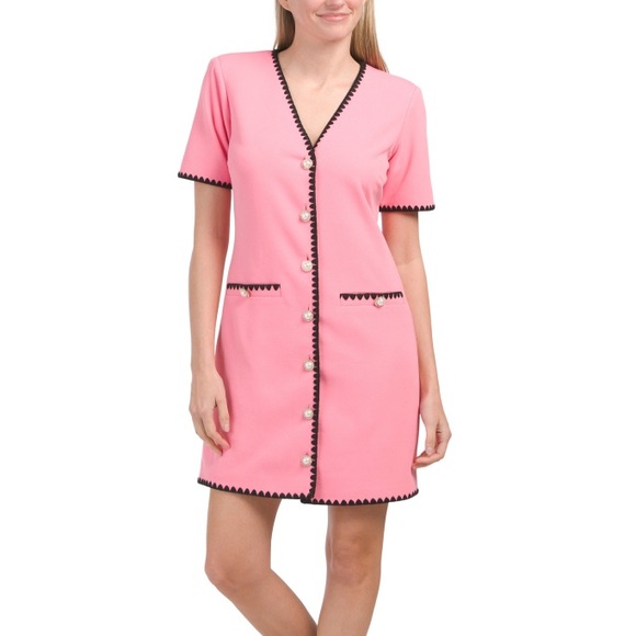 Alexia Admor Holly Ponte Pearl Button Front Shift Dress w Stitching sz 8 NWT - Picture 2 of 8